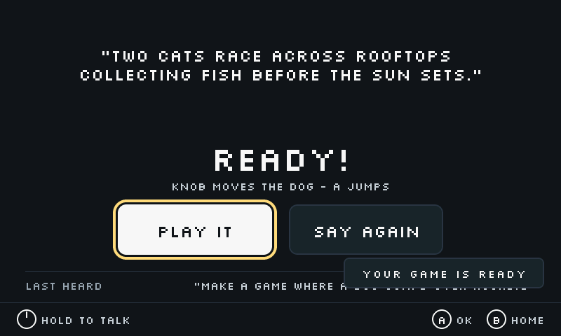 Console screen announcing a finished game and its controls